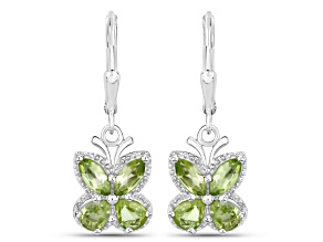 Green Peridot Rhodium Over Sterling Silver Butterfly Drop Earrings
