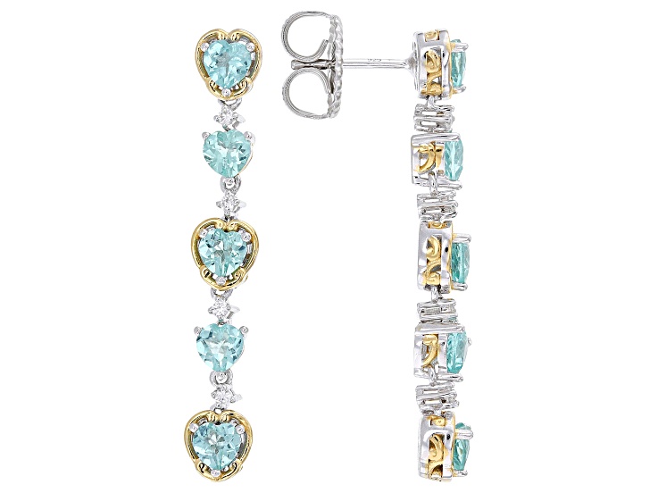 Teal Dauphin Apatite Rhodium & 24K Yellow Gold Over Palladium Sterling Silver Drop Earrings 2.65ctw