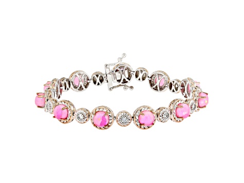 Pink Ethiopian Opal Rhodium & 18K Rose Gold Over Palladium Sterling Silver Bracelet 7.59ctw
