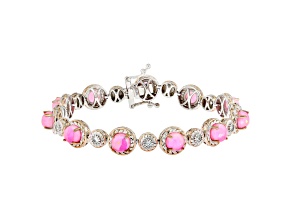 Pink Ethiopian Opal Rhodium & 18K Rose Gold Over Palladium Sterling Silver Bracelet 7.59ctw