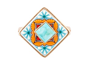 Barse Jewelry Blue Turquoise Talavera Tile Inspired Gold Tone Ring