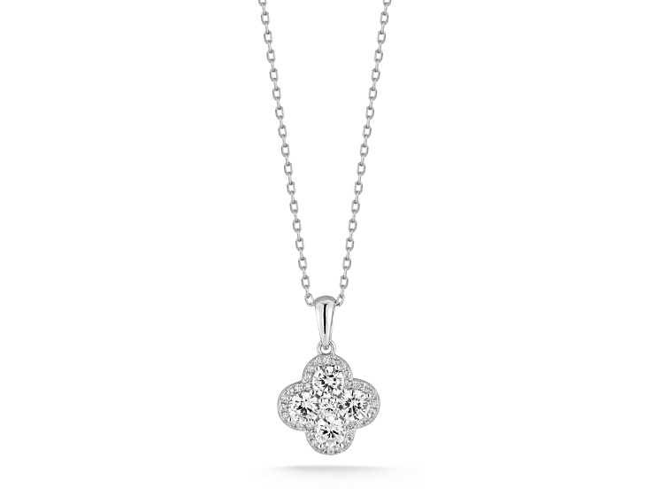 Sterling Statements Rhodium Over Sterling Silver CZ Clover Necklace