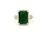 4.97 Ctw Emerald and 0.46 Ctw White Diamond Ring in 14K YG