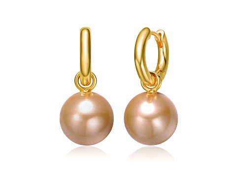 Elegant Gold Pearl Dangle Drop Earrings For Women - Hoop Style With Pearl Accent, New With Tags