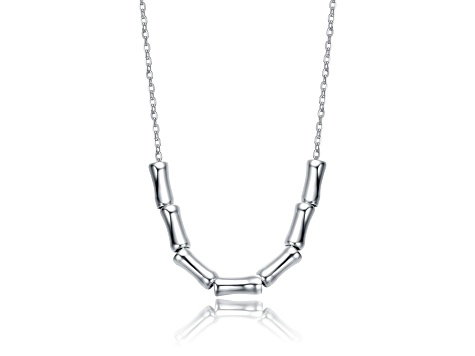 Rhodium Plated over Brass with Bamboo-Inspired Beads Necklace