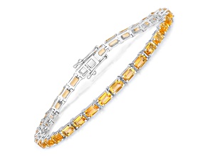 Yellow Citrine Rhodium Over Sterling Silver Tennis Bracelet 12.80ctw