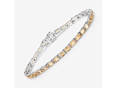 Yellow Citrine Rhodium Over Sterling Silver Tennis Bracelet 12.80