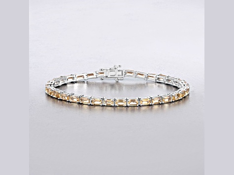 Yellow Citrine Rhodium Over Sterling Silver Tennis Bracelet 12.80