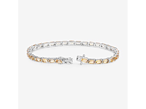 Yellow Citrine Rhodium Over Sterling Silver Tennis Bracelet 12.80
