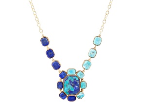 Barse Jewelry Blue Lapis Lazuli and Composite Turquoise Gold Tone Duality Statement Necklace