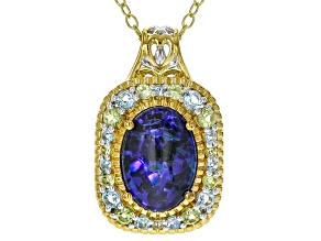 Peacock Australian Opal Triplet Rhod/24k Gold Over Palladium Silver Pendant W/ Chain 0.96ctw