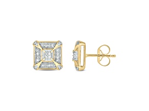 14K Yellow Gold Over Sterling Silver Quad Diamond Vintage-Style Stud Earrings 0.12ctw