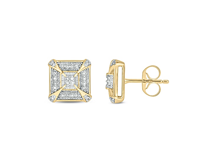 14K Yellow Gold Over Sterling Silver Quad Diamond Vintage-Style Stud Earrings 0.12ctw