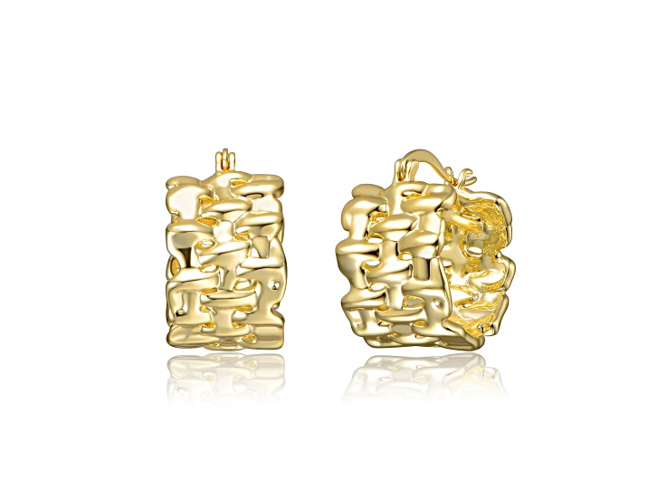 14K Gold Plated over Brass Nature Basket Weave Chunky C-Hoop Earrings