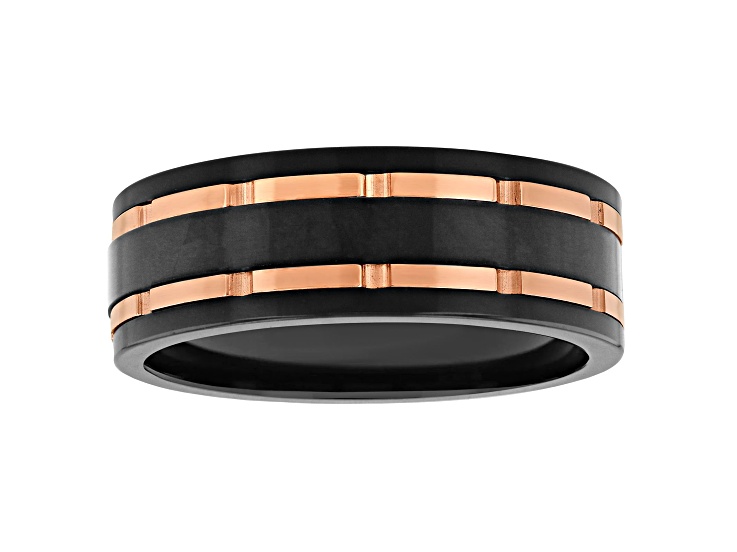 Tungsten Comfortâ„¢ Tungsten Black and Rose Ion Plated Forged Carbon Fiber Groove Band