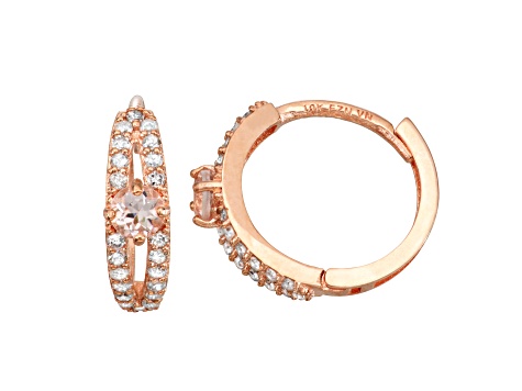 Morganite with Diamond Accent 10K Rose Gold Huggie Earrings 0.40ctw