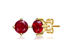 Garnet Red Cubic Zirconia , Sterling Silver Solitaire Stud Earrings for Kids/Teens