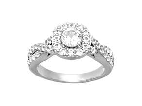 Lab Created White Sapphire Sterling Silver Halo Crossover Engagement Ring 1.25ctw