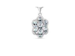 Oval Aquamarine and Cubic Zirconia Rhodium Over Sterling Silver Pendant with chain, 2.64ctw