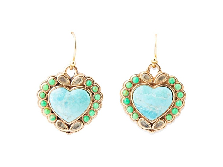 Barse Jewelry Legacy Heart Lime Green and Blue Turquoise Golden Drop Earrings