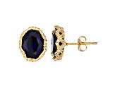 Square Lab Created Sapphire 10K Yellow Gold Stud Earrings 5.15ctw