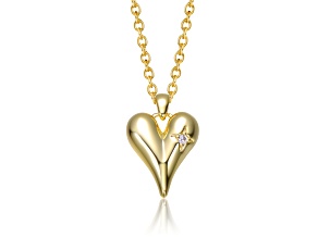 Clear Cubic Zirconia, 14K Gold Plated over Brass Heart Pendant Necklace