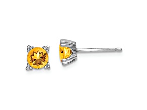 Sterling Silver Rhodium-plated Round 5mm Citrine Post Earrings