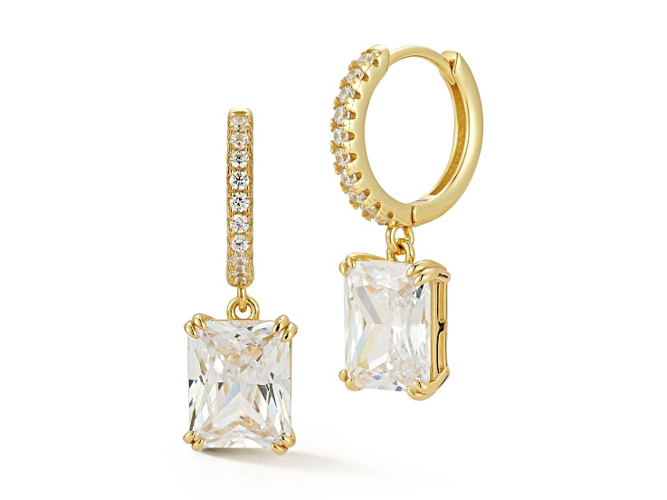 Rachel Zoe 14K Yellow Gold Over Sterling Silver Radiant Cut Charm White Cubic Zirconia Earrings