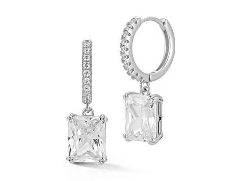 Rachel Zoe Rhodium Over Sterling Silver Radiant Cut Charm White Cubic Zirconia Earrings