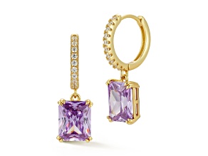 Rachel Zoe 14K Yellow Gold Over Sterling Silver Charm Purple and White Cubic Zirconia Earrings