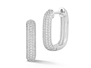 Rachel Zoe Rhodium Over Sterling Silver Pave Rectangular Hoop Earrings