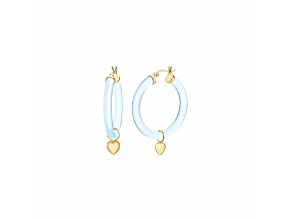 14K Yellow Gold Over Sterling Silver Lucite Mini Heart Charm Hoop Earrings in Pastel Blue