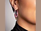 14K Yellow Gold Over Sterling Silver Acrylic Mini Heart Charm Hoop Earrings in Pink