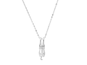 White Cubic Zirconia Rhodium Over Sterling Silver Cat Pendant 0.01ctw