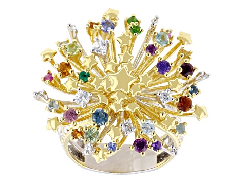 Multi Gemstone Rhodium & 24K Yellow Gold Over Palladium Sterling Silver Two-Tone Ring 1.33ctw