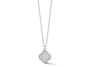 Sterling Statements Rhodium Over Sterling Silver Pave Clover Pendant Necklace