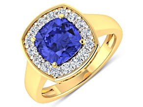 2.47ctw Violet Tanzanite and Diamond 14K Yellow Gold Halo Ring