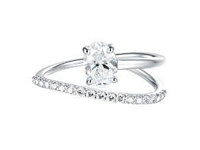White Lab-Grown Diamond H VS2 Rhodium Over Sterling Silver Bypass Ring 0.90ctw