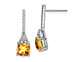 Sterling Silver Rhodium-plated Diamond and Citrine Post Earrings
