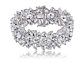 Colored Cubic Zirconia, Rhodium Plated over Sterling Silver Wide Flower Bracelet