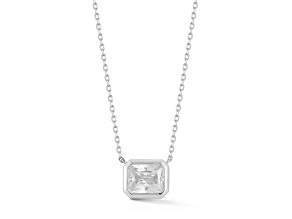 Rachel Zoe Rhodium Over Sterling Silver Rectangle Solitaire Pendant Necklace with Cubic Zirconia