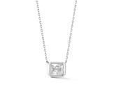 Rachel Zoe Rhodium Over Sterling Silver Rectangle Solitaire Pendant Necklace with Cubic Zirconia