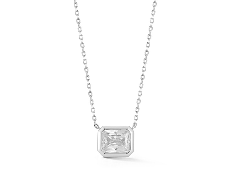 Rachel Zoe Rhodium Over Sterling Silver Rectangle Solitaire Pendant Necklace with Cubic Zirconia