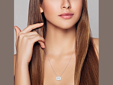 Rachel Zoe Rhodium Over Sterling Silver Rectangle Solitaire Pendant Necklace with Cubic Zirconia