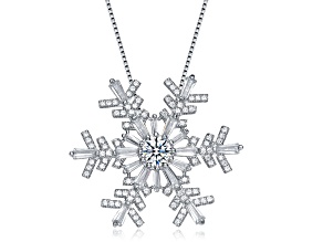 Clear Cubic Zirconia, Rhodium Plated over Sterling Silver Christmas Snowflake Pendant Necklace