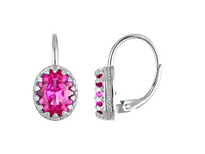 Sterling Silver Created Pink Sapphire Tiara Leverback Earrings