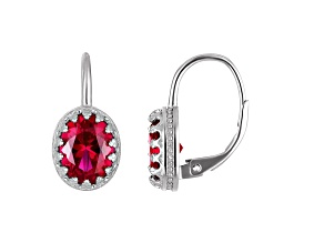 Sterling Silver Created Ruby Leverback Earrings