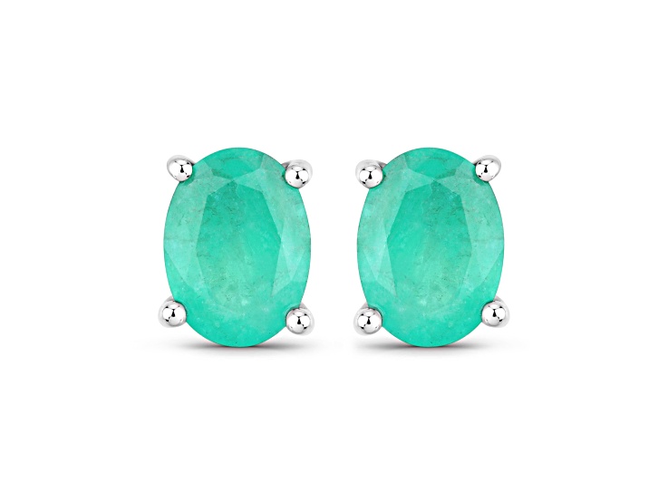 Oval Zambian Emerald 10K White Gold Earrings 2.40ctw Oval Zambian Emerald 10K White Gold Earrings 2.40ctw