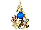 Blue Paraiba Opal & Multi Gemstone Rhodium, 18k Rose & 24k Gold Over Palladium Silver Pendant
