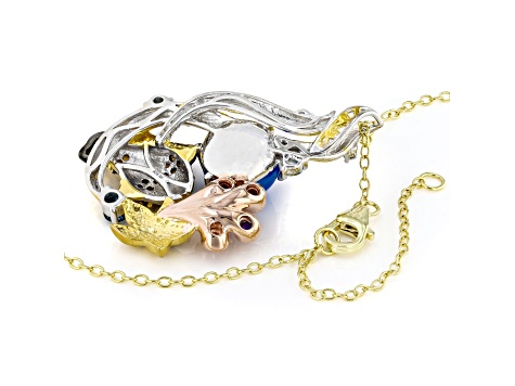 Blue Paraiba Opal & Multi Gemstone Rhodium, 18k Rose & 24k Gold Over Palladium Silver Pendant